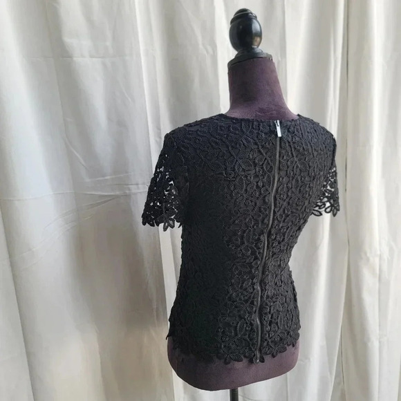 Catherine's Malandrino Crop TOP LACE Black Gold Zip Back WOMAN'S Sz XS - Picture 7 of 9